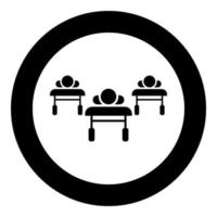 Patients on couches is lying hospital pandemic concept clinic epidemic icon in circle round black color vector illustration image solid outline style