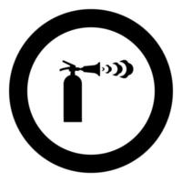 Fire extinguisher in action with foam bubbles jet for extinguishing puts out fire fighting icon in circle round black color vector illustration image solid outline style