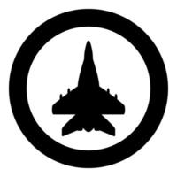 Jet plane fighter reactive pursuit military icon in circle round black color vector illustration image solid outline style