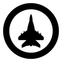 Jet plane fighter reactive pursuit military icon in circle round black color vector illustration image solid outline style