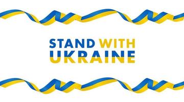 Supporting words for Ukraine Stand with Ukraine with two Ukraine flag ribbons on a white background. vector