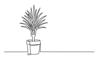 Continuous one line drawing of a flower in a pot vector