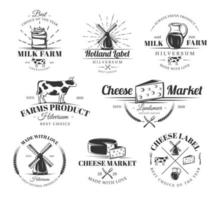 Vintage cheese labels set vector