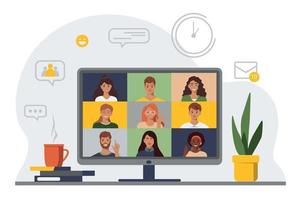 Video conference, group video chat. vector