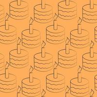 Seamless vector pattern with outline orange cake with candle