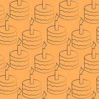 Seamless vector pattern with outline orange cake with candle