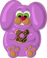 Cute hare with donut in cartoon style vector