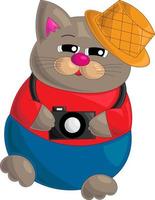Cat tourist with camera in cartoon style vector