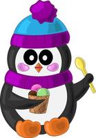 Penguin with ice cream in cartoon style vector