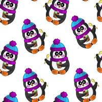 Seamless vector pattern with penguin and ice cream