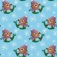 Seamless vector pattern with bull, ski and snowflake