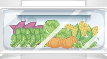 Inside of refrigerator with foods vector