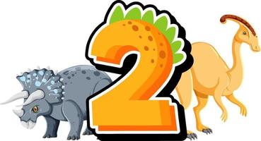 Two dinosaurs with number two cartoon vector