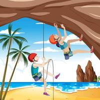 Rock climbing on cliff at the beach vector