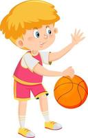 un niño jugando dibujos animados de baloncesto vector