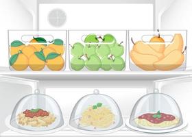 Inside of refrigerator with foods vector