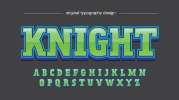 logotipo de juego de dibujos animados metálico verde y azul letras aisladas vector