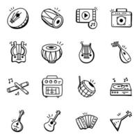 iconos de doodle de instrumentos musicales de moda vector