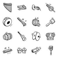 Handy Set of Percussion Instruments Doodle Icons vector