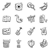 conjunto premium de iconos de doodle de instrumentos de canto vector