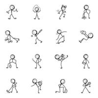 Stick Figure Activities Hand Drawn Icons vector