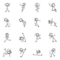 movimientos de baile iconos de figura de palo de garabato vector