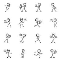 Business Management Doodle Stick Figure Icons vector