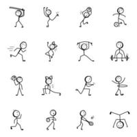Games Doodle Stick Figure Icons vector