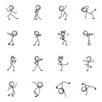 iconos incompletos de figura de palo de baile y música vector