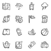 colección de iconos dibujados a mano de vacaciones vector