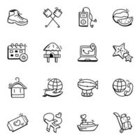 conjunto de iconos dibujados a mano de turismo vector