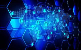 Tecnología futura de la placa de circuito binario mundial, fondo azul del concepto de seguridad cibernética de hud