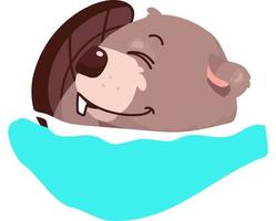 Cute beaver embracing tail and sleeping semi flat color vector character