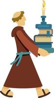 Monk with pile of books semi flat color vector character