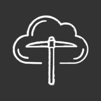 Cryptocurrency cloud mining service chalk icon. Crypto mining. Cryptocurrency business. Cloud with pickaxe. Isolated vector chalkboard illustration