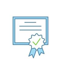 icono de color de certificado. diploma. certificado de calidad. otorgar. licencia. ilustración vectorial aislada vector