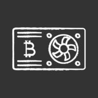 Bitcoin mining graphic card chalk icon. Video card for crypto business. Cryptocurrency gpu mining farm. Isolated vector chalkboard illustration