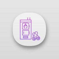 Solid fuel boiler app icon. UI UX user interface. House central heater. Firewood boiler with two chambers. Heating system. Web or mobile application. Vector isolated illustration