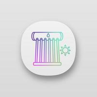 Industrial solar water heater app icon. Solar collector tubes and water tank. Eco water heating system. UI UX user interface. Web or mobile application. Vector isolated illustration