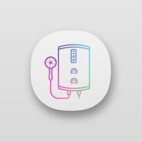 Electric tankless water heater app icon. Bathroom heating water. On demand home boiler with shower head. UI UX user interface. Web or mobile application. Vector isolated illustration