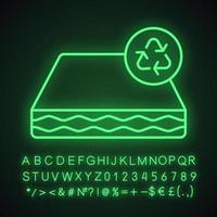 Ecological mattress recycling neon light icon. Recyclable and reusable eco friendly mattress. Glowing sign with alphabet, numbers and symbols. Vector isolated illustration