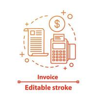 Invoice concept icon. Money transaction idea thin line illustration. Cashless payment. Price list. Vector isolated outline drawing. Editable stroke