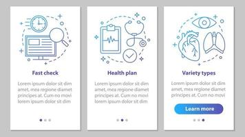 Medical services onboarding mobile app page screen with linear concepts. Diagnosis. Medical exam. Healthcare and medicine steps graphic instructions. UX, UI, GUI vector template with illustrations