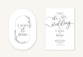 Vintage minimalism wedding invitation card template with elegant calligraphy. Double arch elegant shape. vector