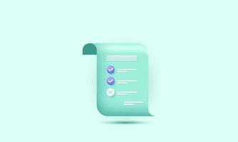 3d document vector icon contract checklist on green background