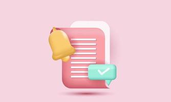 3d white clipboard notifications checklist on pink background vector