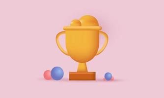 vector 3d trophy cup design icon on pink