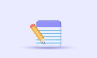 stock vector 3d note book pencil icon isolated