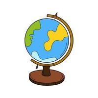 A globe on a stand. School item. Doodle. Globus. Hand-drawn Colorful vector illustration. The design elements are isolated on a white background.