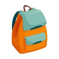 Bright Women's backpack in flat style. Stylish, fashionable backpack with magnetic fasteners. A girl accessory for personal items. With one front pocket. Color vector illustration.